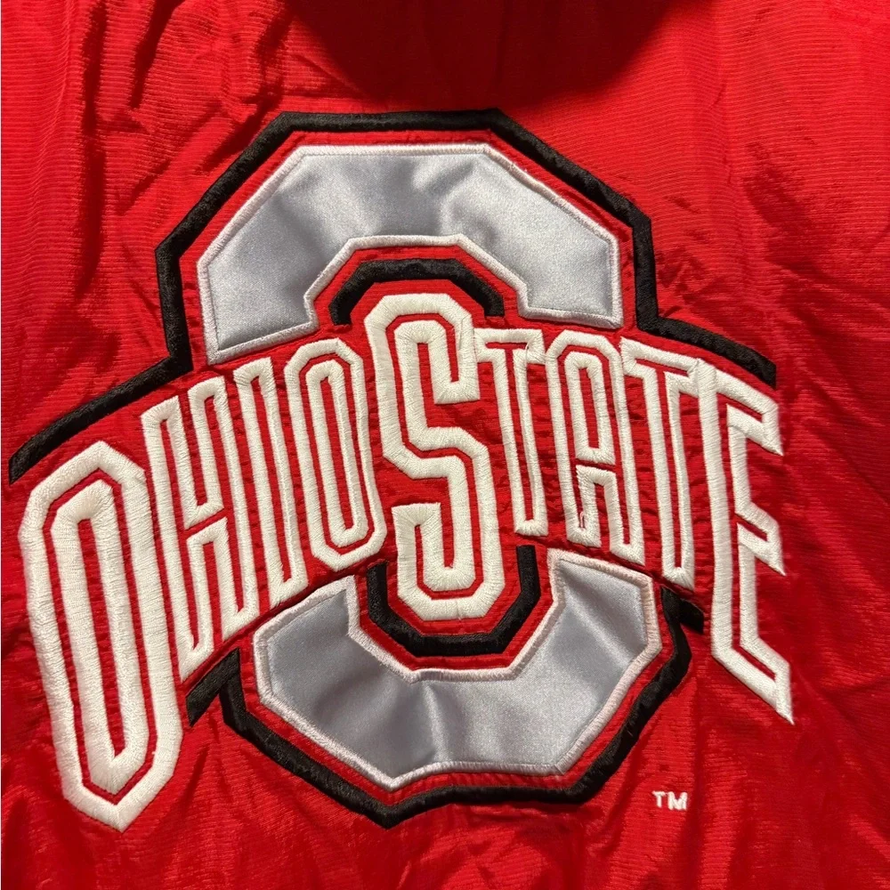 Ohio State Vtg Starter Jacket Coat Mens L red windbreaker lined hooded 1/2 zip